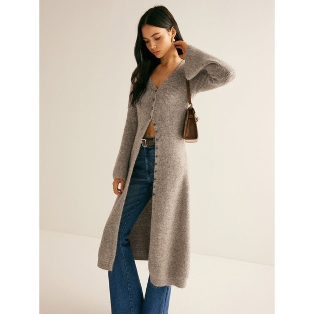 Commense Stacking V-Neck Split Breasted Sweater Dress
Light Brown Size M - Picture 4 of 17